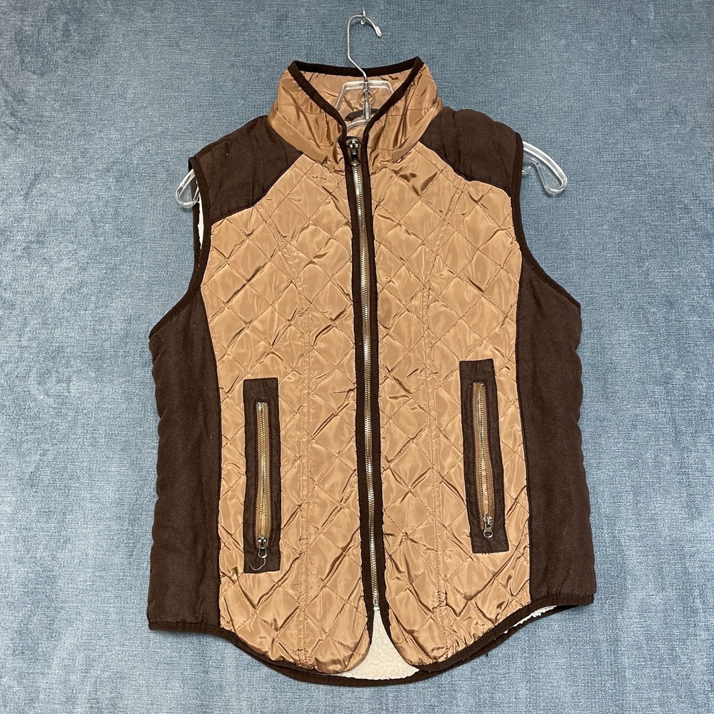 CI Sono Vest Womens Large Brown Quilted Front Zip Mock Neck Sleeveless Outdoor